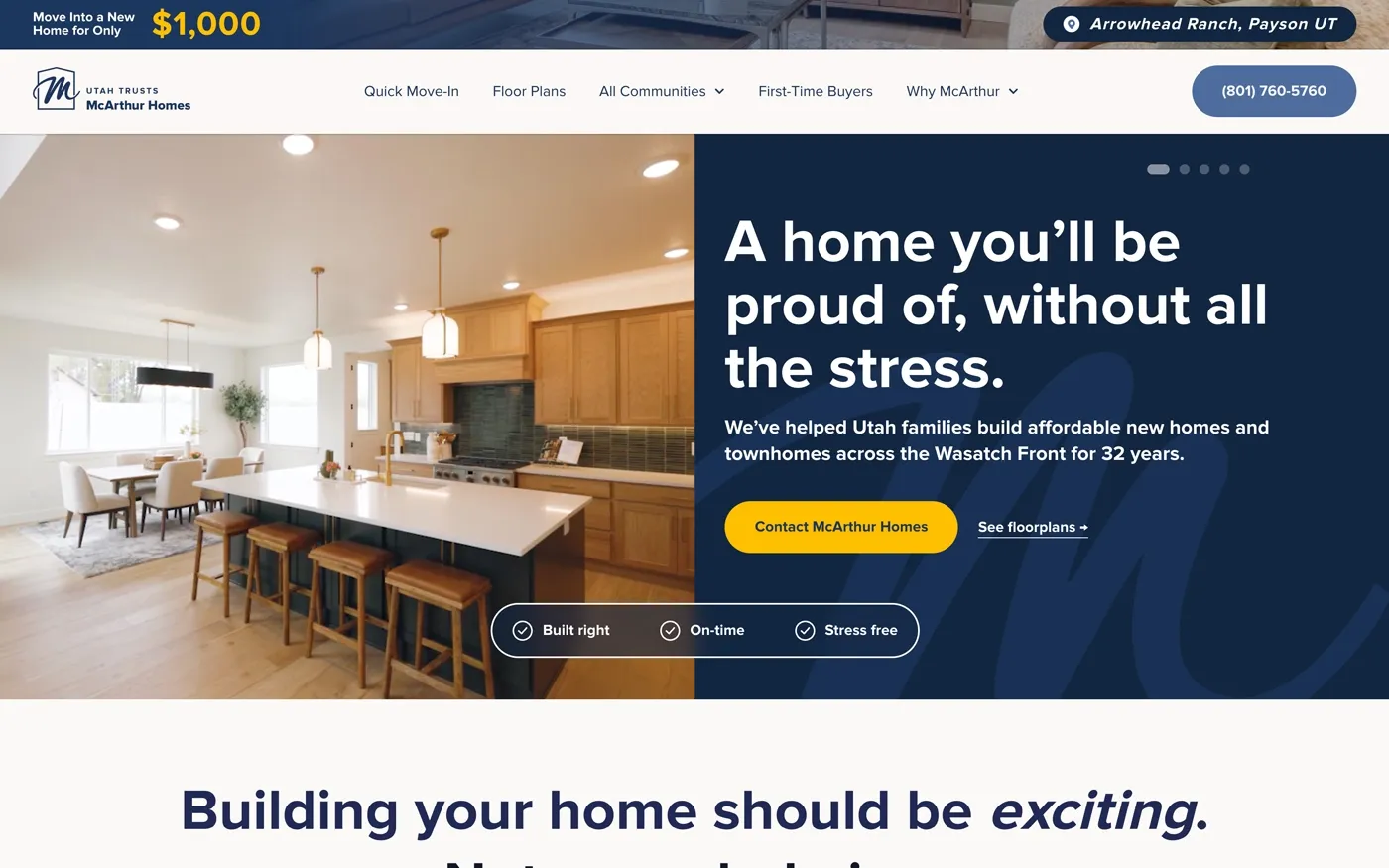 Utah Home Builder homepage after the positioning work