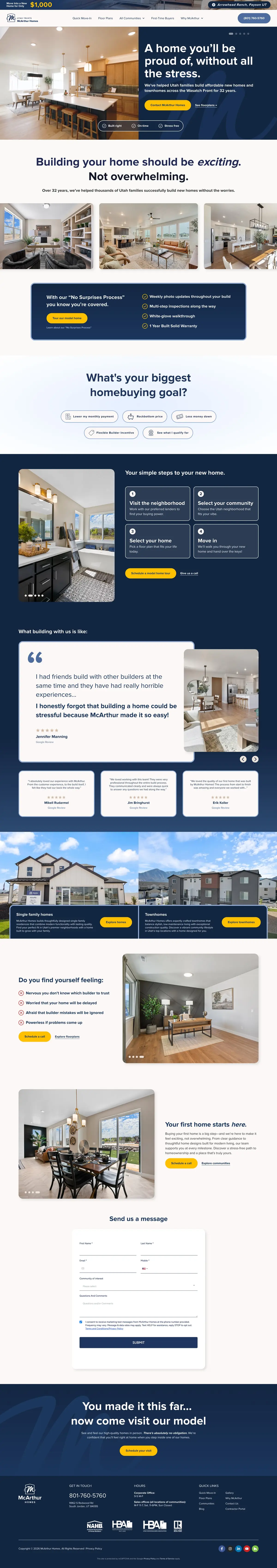 Utah Home Builder homepage after